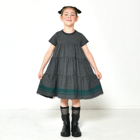 【130~150】 ダブルラインヘムティアードワンピース★2124696j★キッズサイズ 子供服